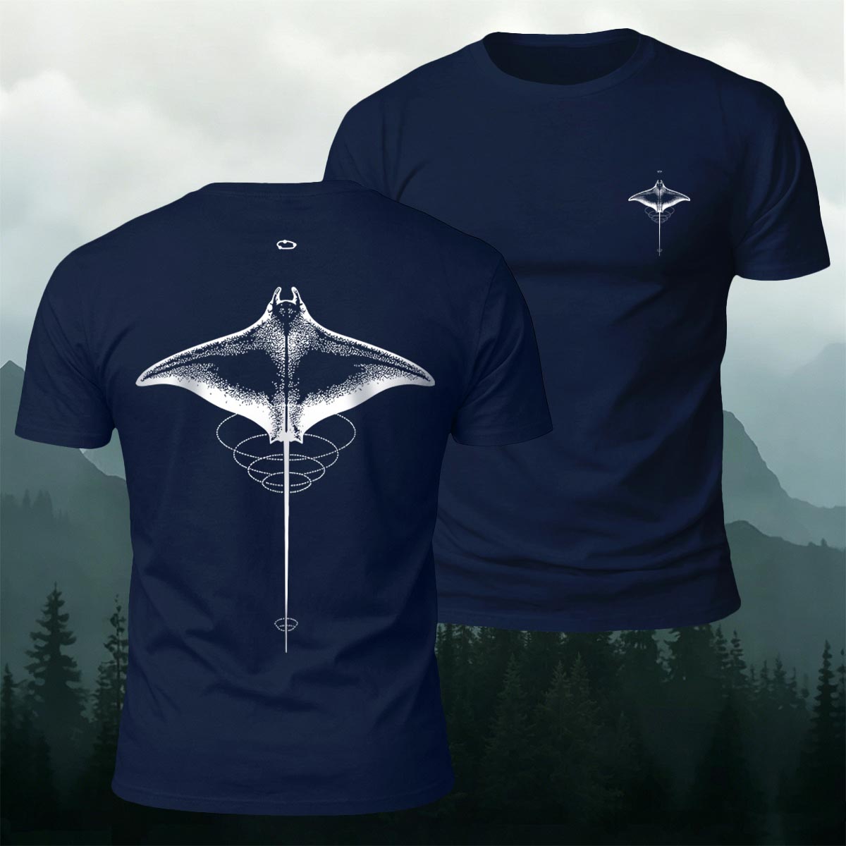 Minimalist Manta Ray Pattern Premium Cotton T-Shirt