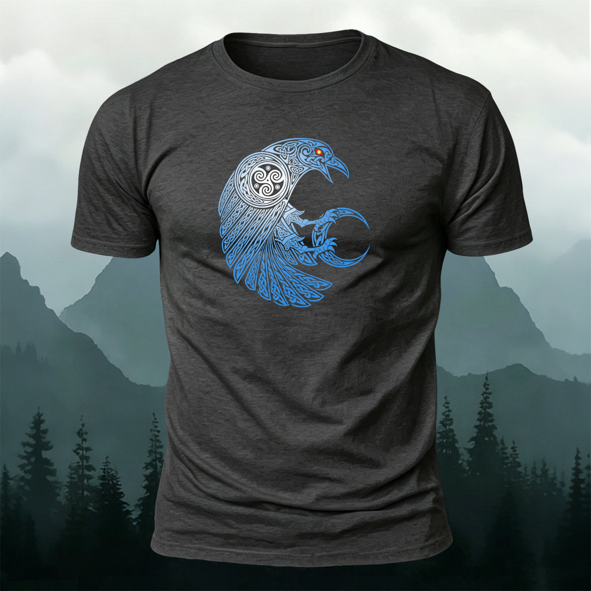 Red-Eyed Crow Print Soft-Touch Cotton T-Shirt