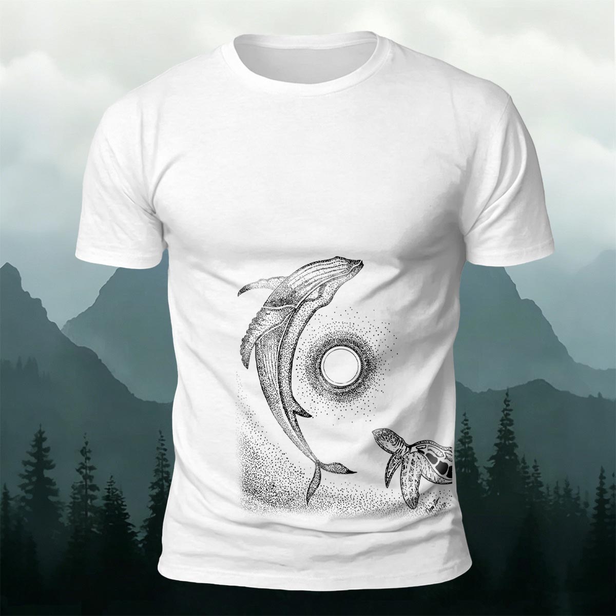 Star Ring Whale Print Casual Cotton T-Shirt
