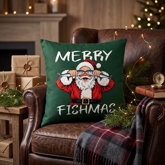 Cotton Linen Fishmas Santa Pillow