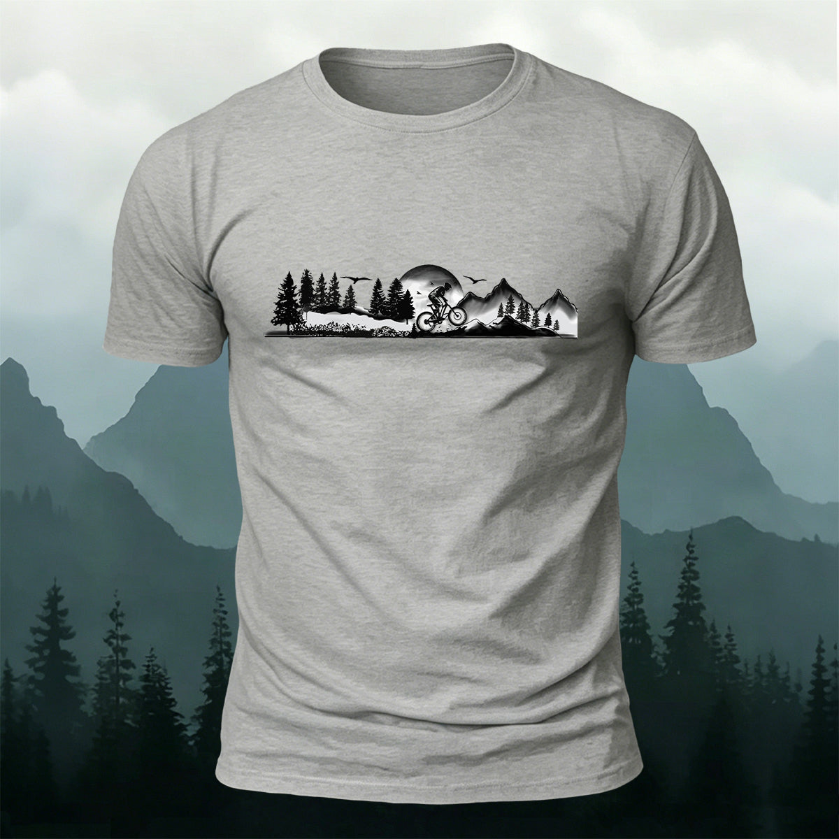 Forest Ride Chest-Print 100% Cotton Skin-Friendly T-Shirt