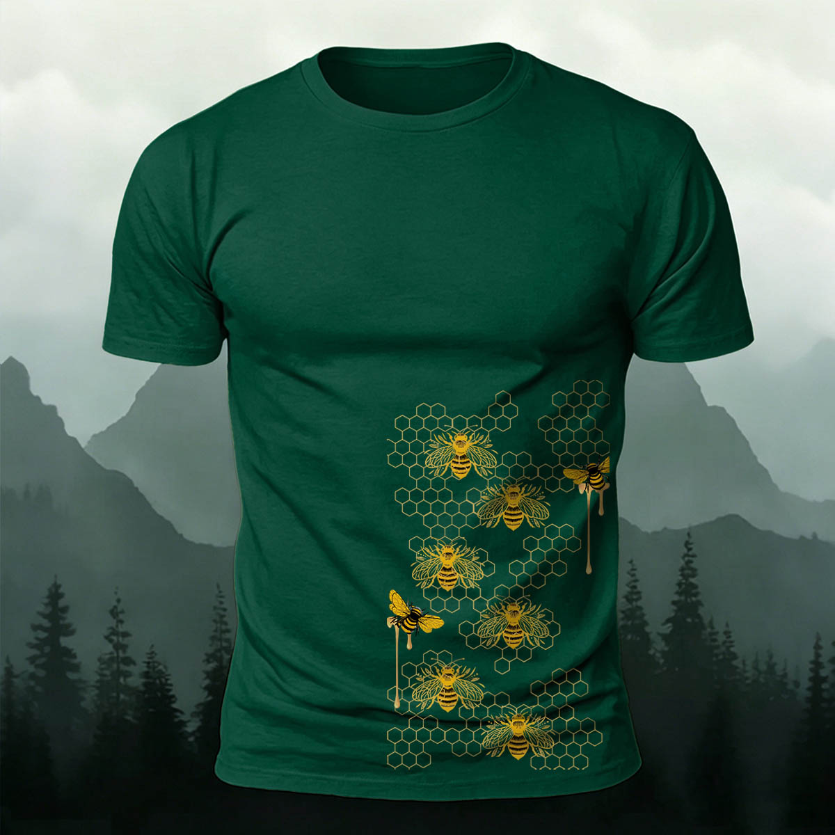 Bees Pattern Natural Casual Premium Cotton T-Shirt