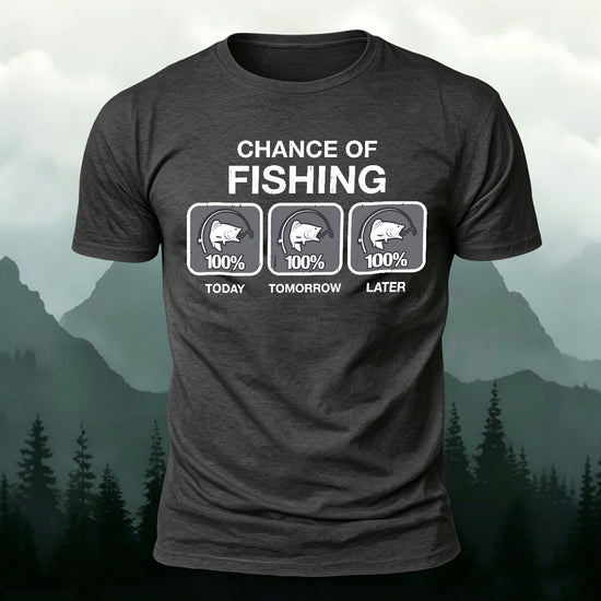 Fun Fishing Printed Casual Skin-friendly T-shirt Dark Grey