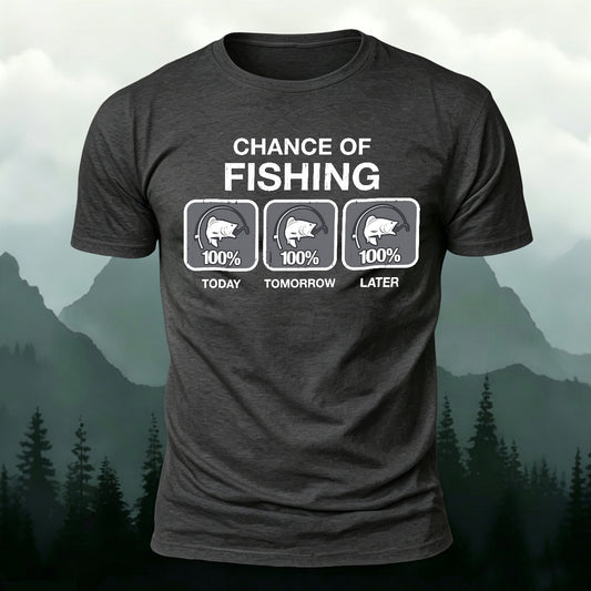 Fun Fishing Printed Casual Skin-friendly T-shirt Dark Grey