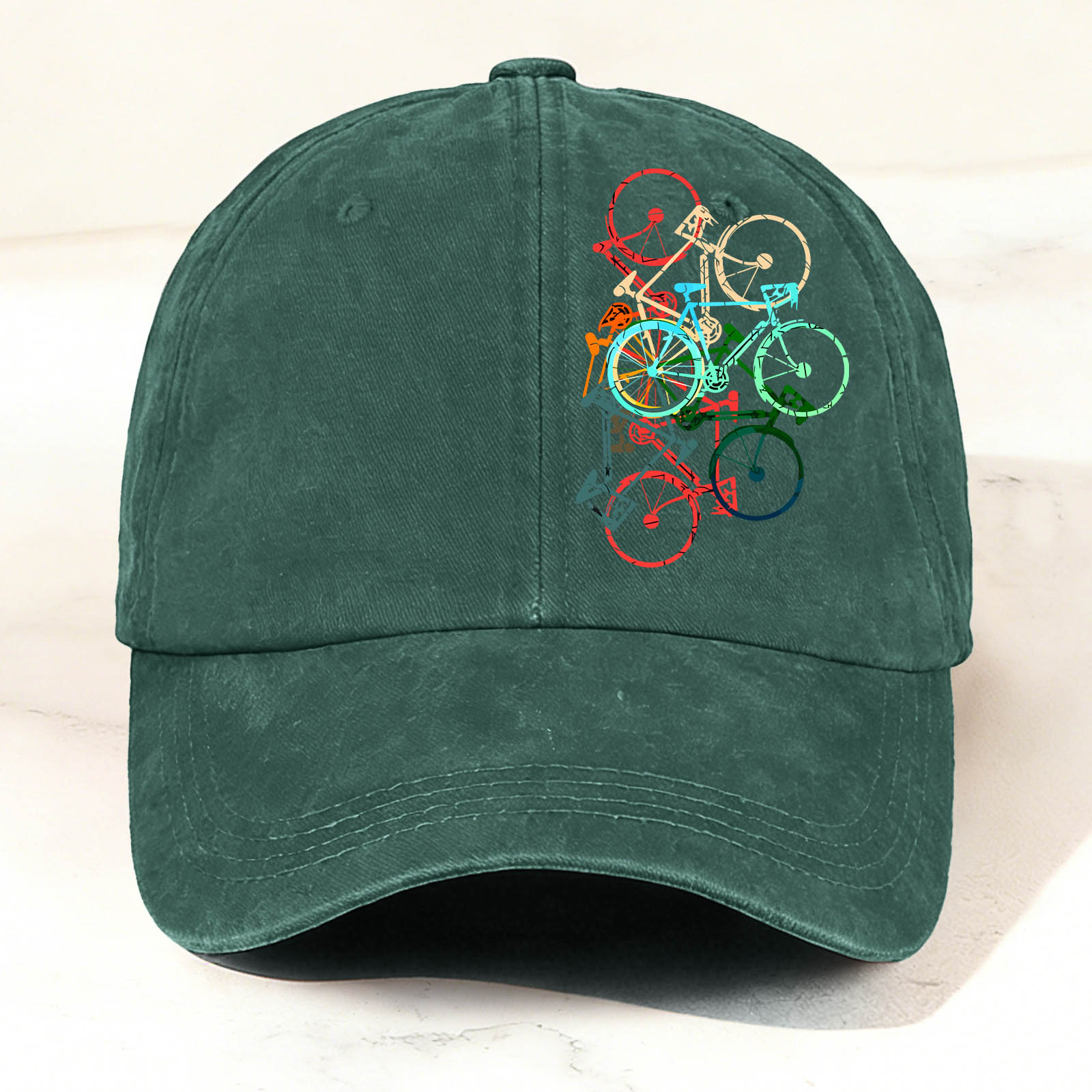 Colorful Bicycle-Printed Washed Baseball Cap