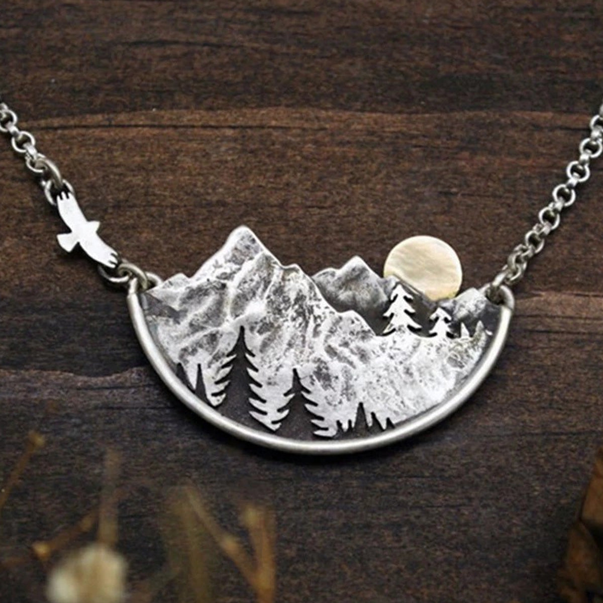 Mountain Sunset Arc-Shaped Retro Pendant Necklace