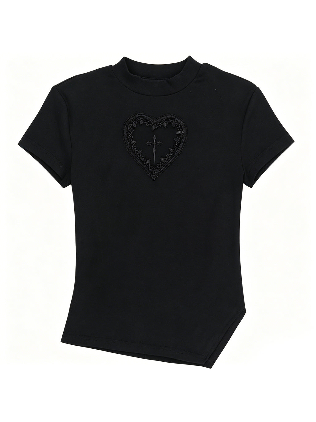 Dark Cross Hollow-out Slim-fit Cropped T-shirt