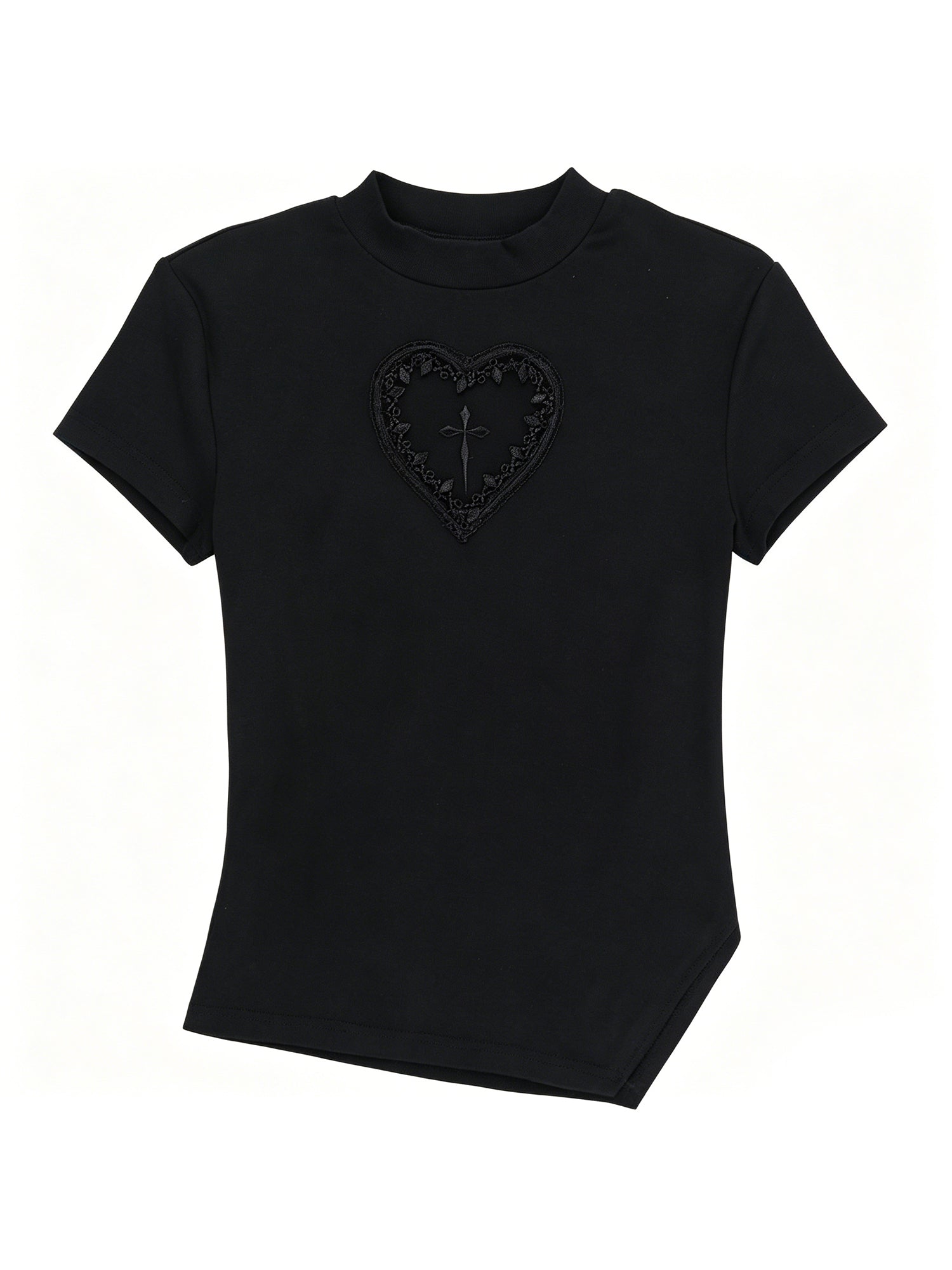 Dark Cross Hollow-out Slim-fit Cropped T-shirt