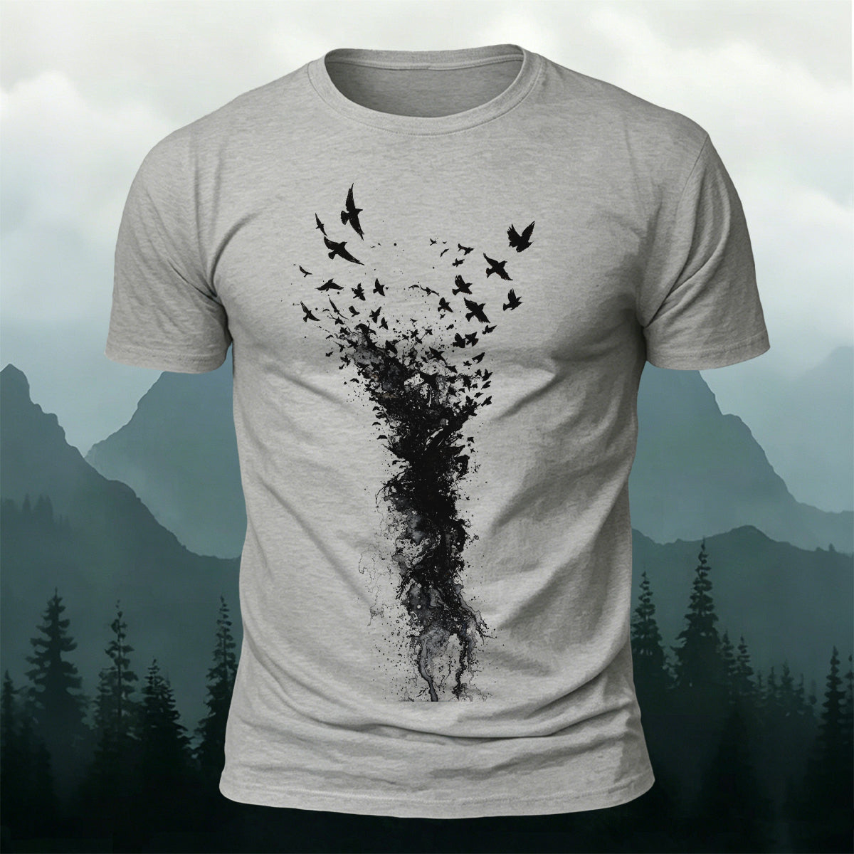 Flying Bird Graphic Casual Breathable Crew Neck Tee Grey