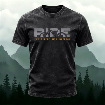 Ride Letter Print Washed Cotton Casual T-Shirt
