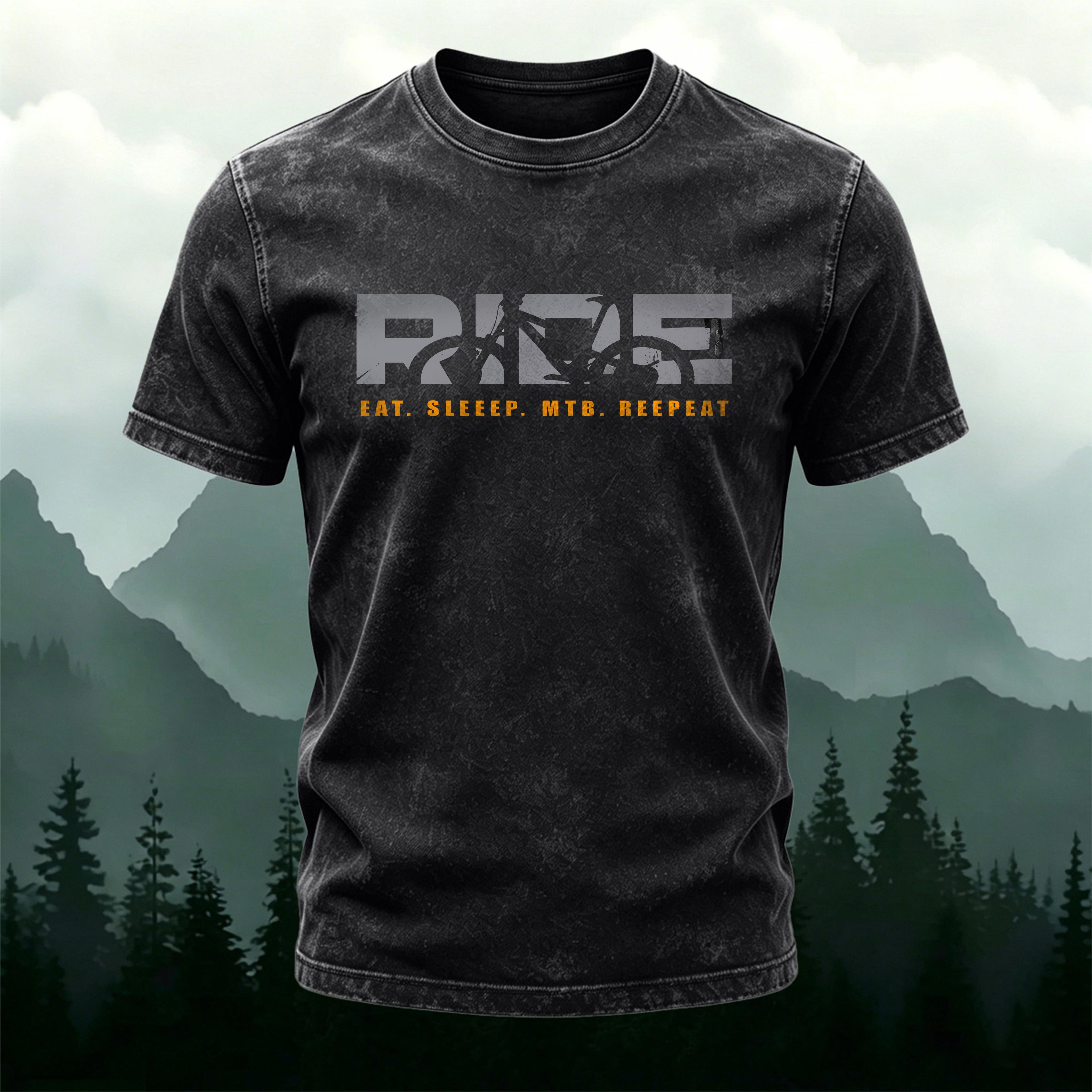 Ride Letter Print Washed Cotton Casual T-Shirt