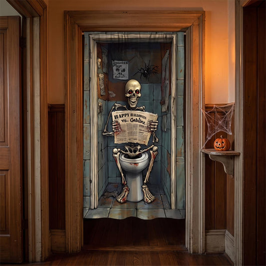 Polyester Skeleton Toilet Halloween Door Curtain