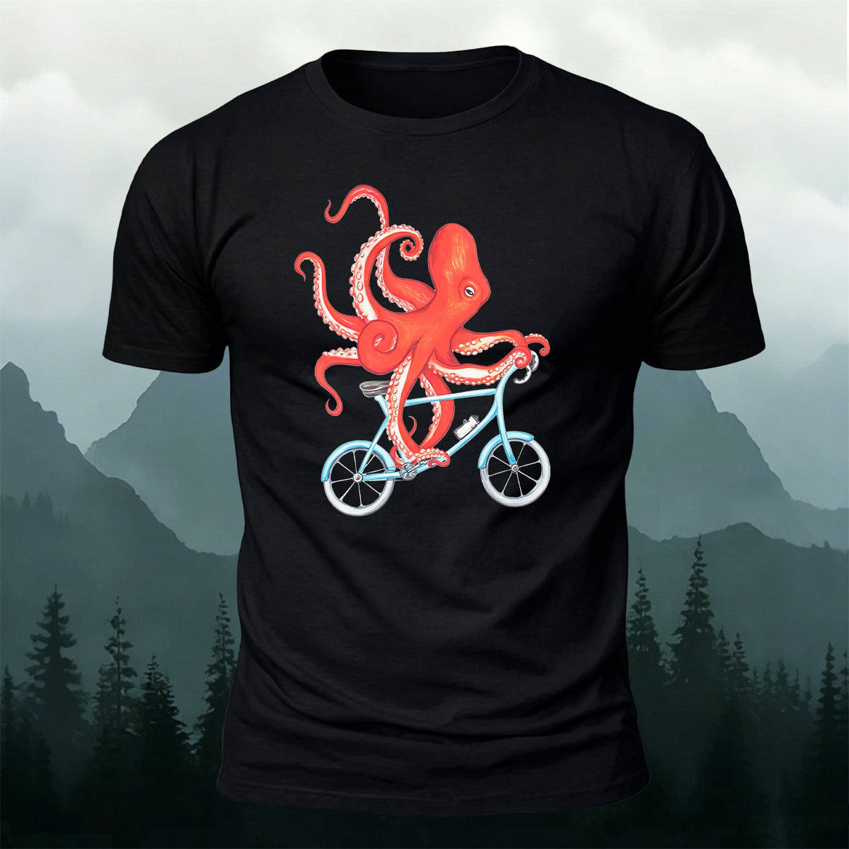 Octopus Cycling Graphic Fun Casual Cotton Tee