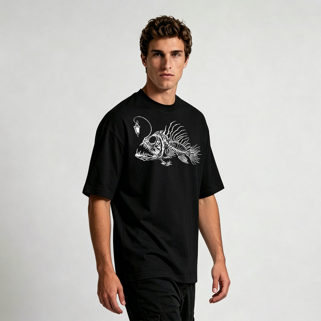 Underwater Fishbone Pattern Cotton Casual T-Shirt