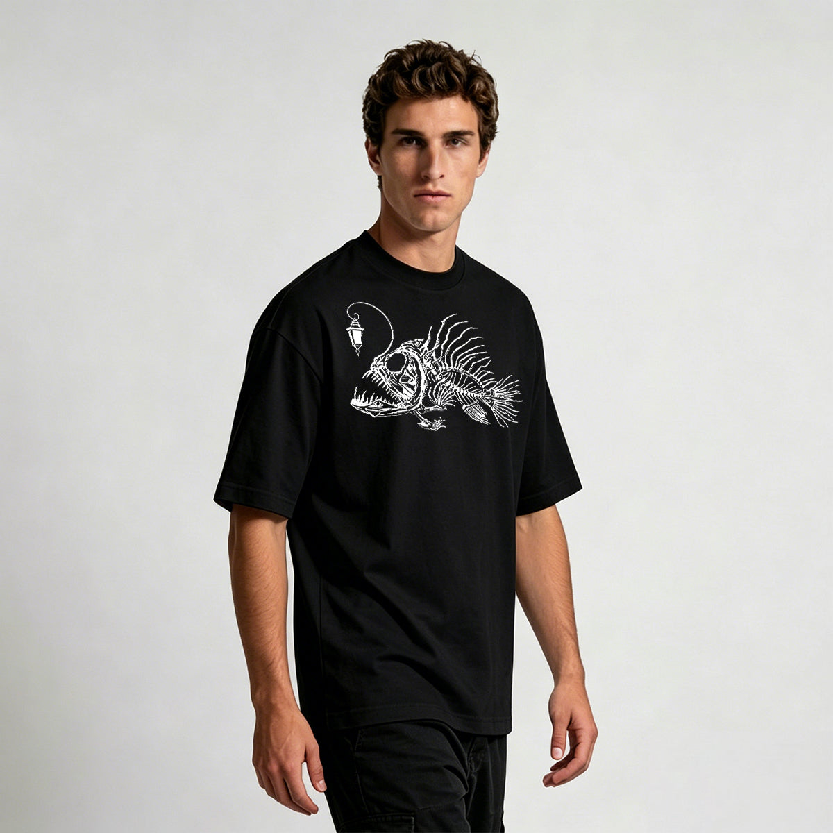 Underwater Fishbone Pattern Cotton Casual T-Shirt