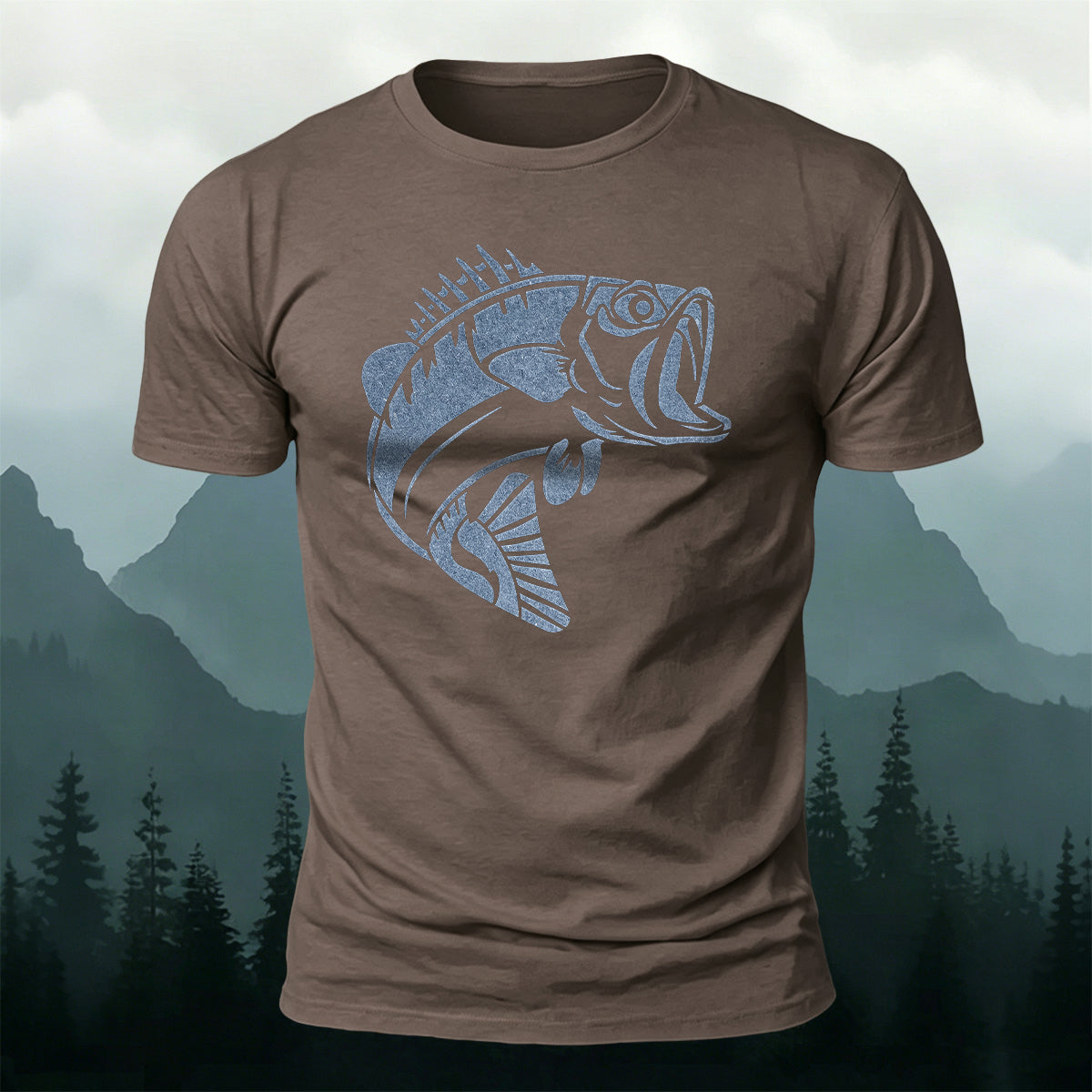 Striped Bass Print Casual and Versatile Cotton T-Shirt