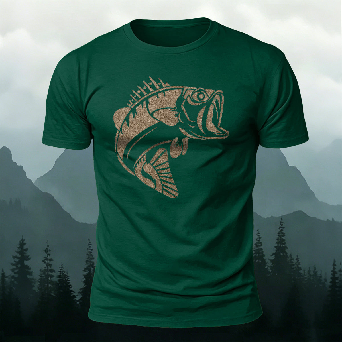 Striped Bass Print Casual and Versatile Cotton T-Shirt
