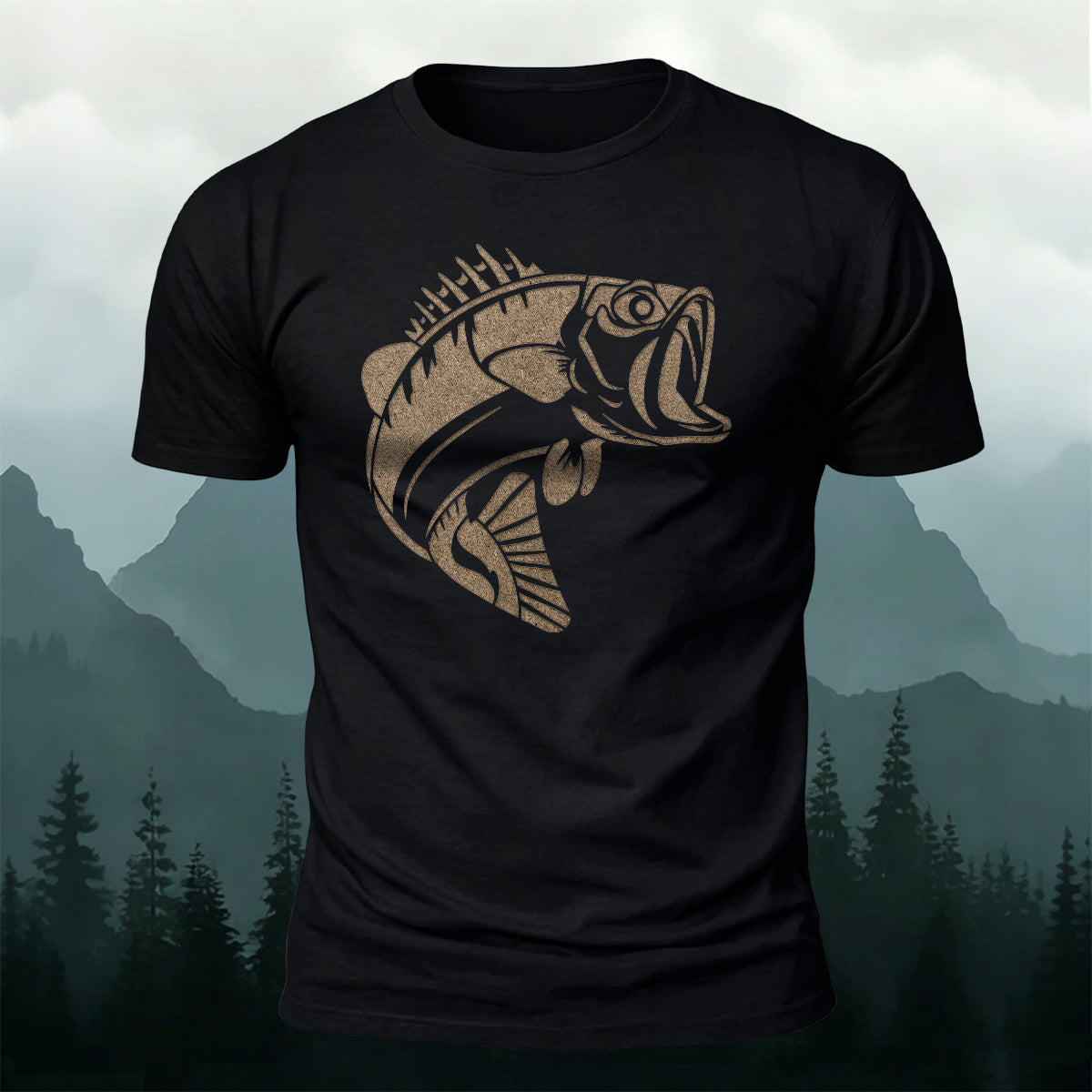 Striped Bass Print Casual and Versatile Cotton T-Shirt