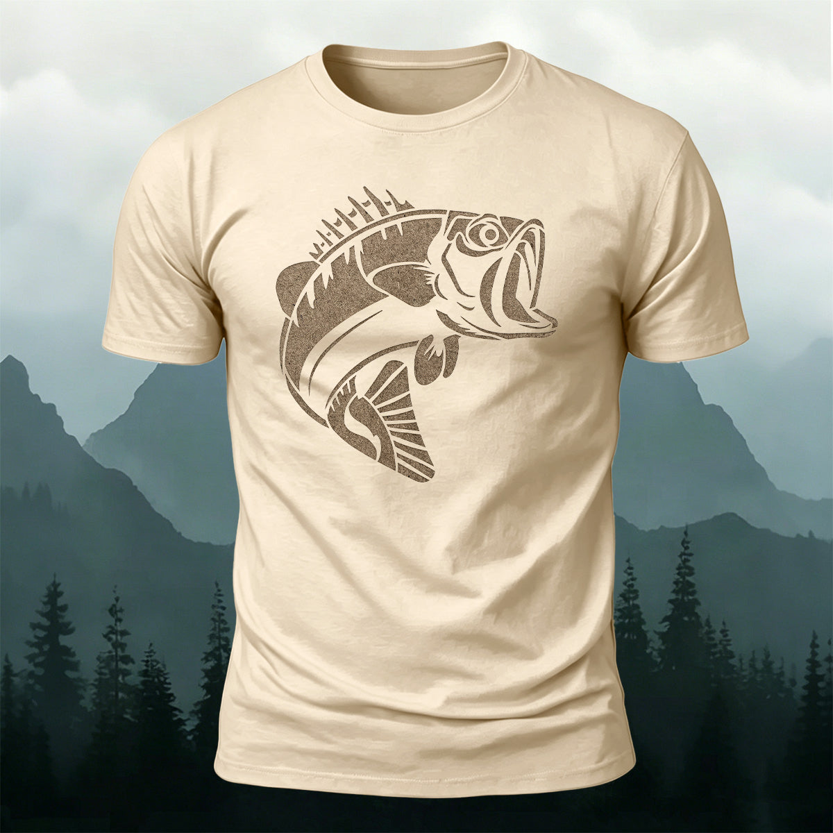 Striped Bass Print Casual and Versatile Cotton T-Shirt