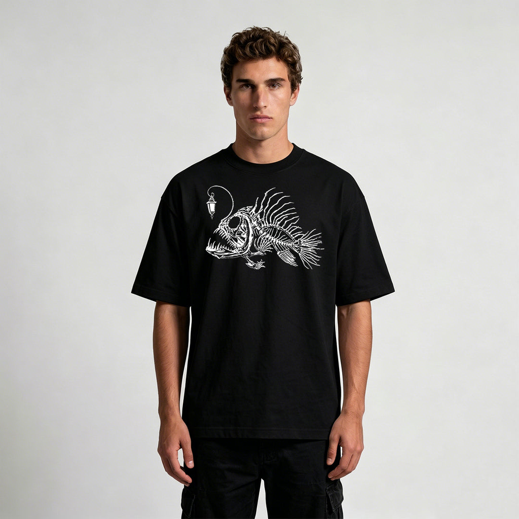 Underwater Fishbone Pattern Cotton Casual T-Shirt