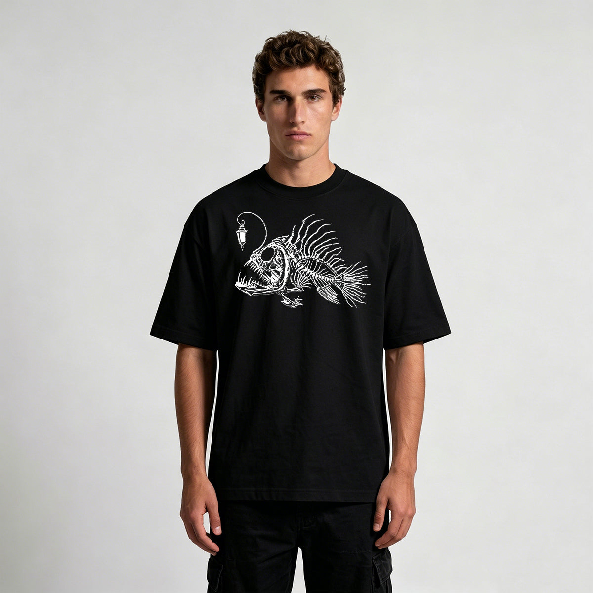 Underwater Fishbone Pattern Cotton Casual T-Shirt
