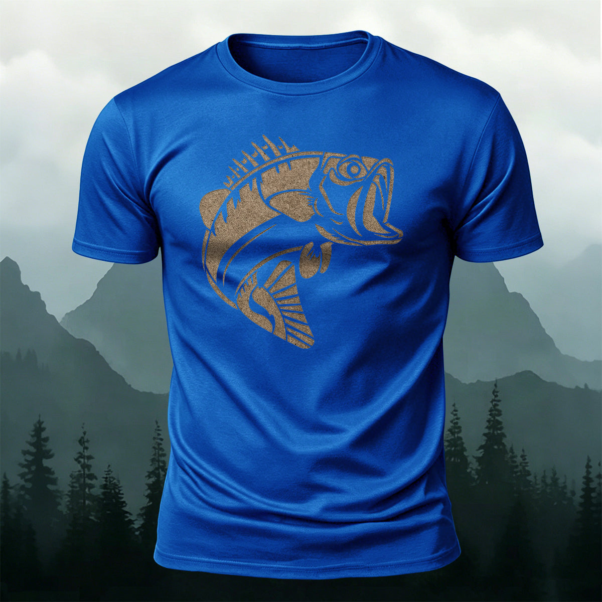 Striped Bass Print Casual and Versatile Cotton T-Shirt