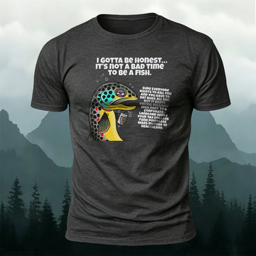 Soft Cotton Spotted Trout Retro Print T-Shirt