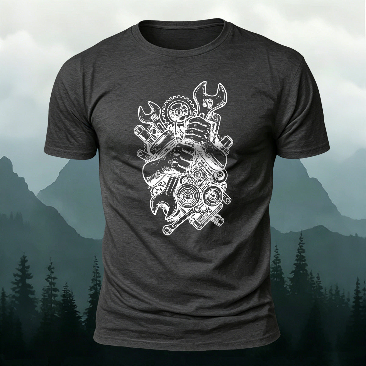 Combed Cotton Mechanical Art Print Comfortable T-Shirt
