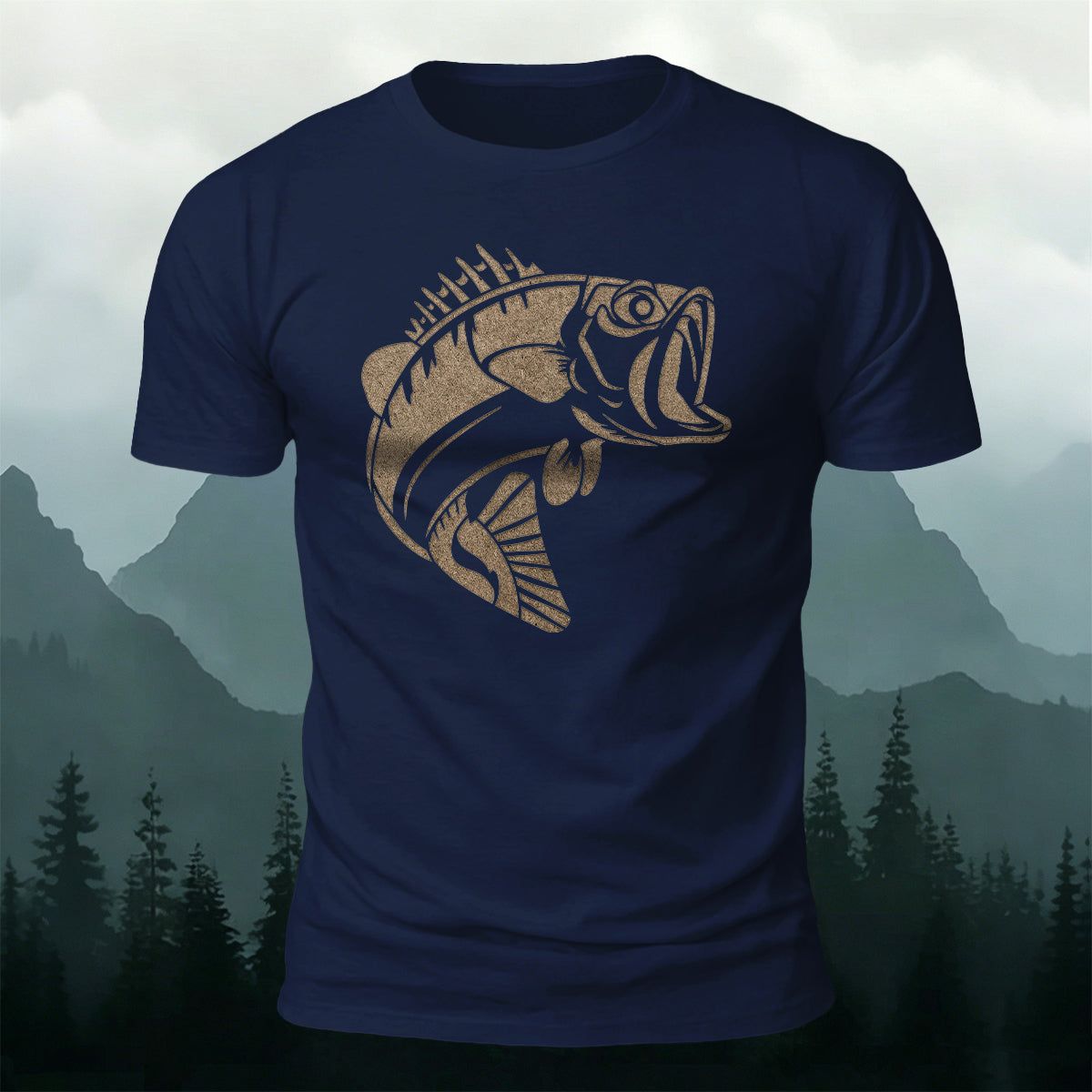 Striped Bass Print Casual and Versatile Cotton T-Shirt