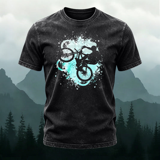 Washed Cotton Artistic Cycling Printed T-Shirt