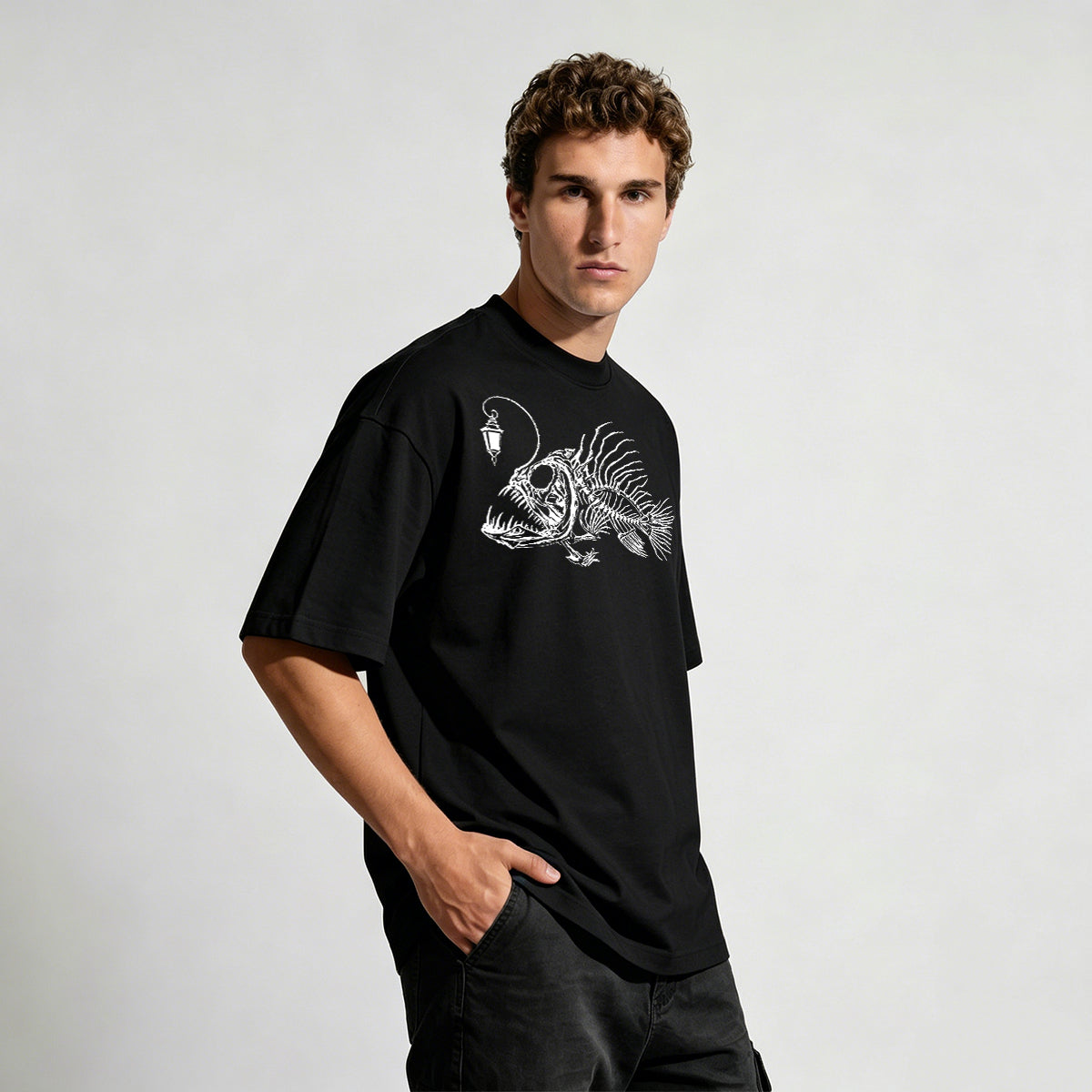 Underwater Fishbone Pattern Cotton Casual T-Shirt