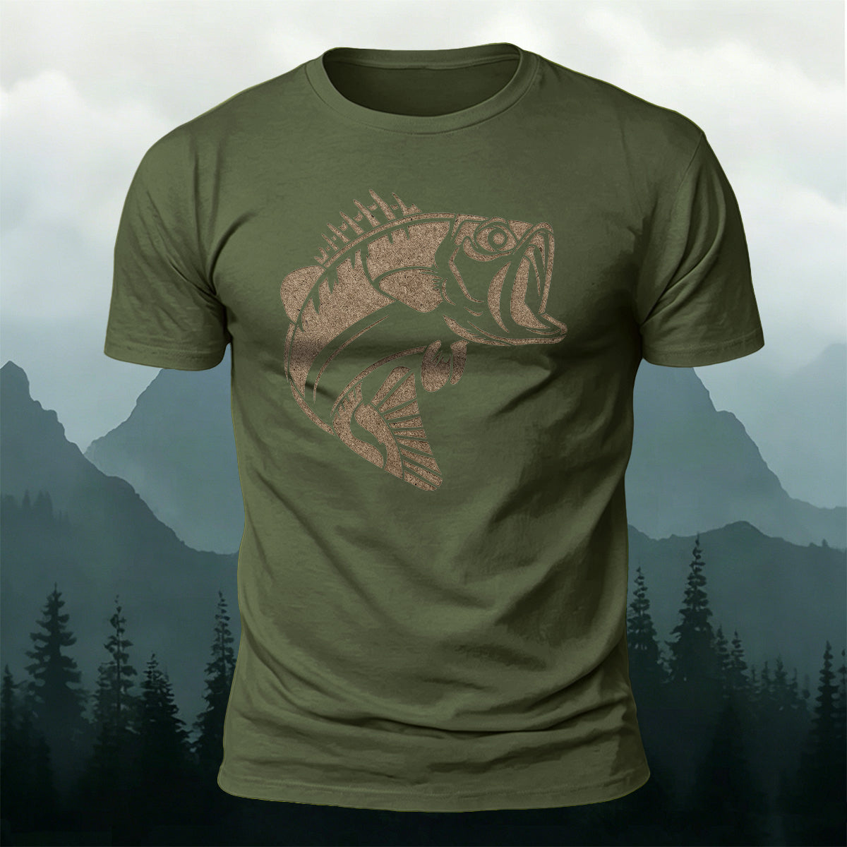 Striped Bass Print Casual and Versatile Cotton T-Shirt