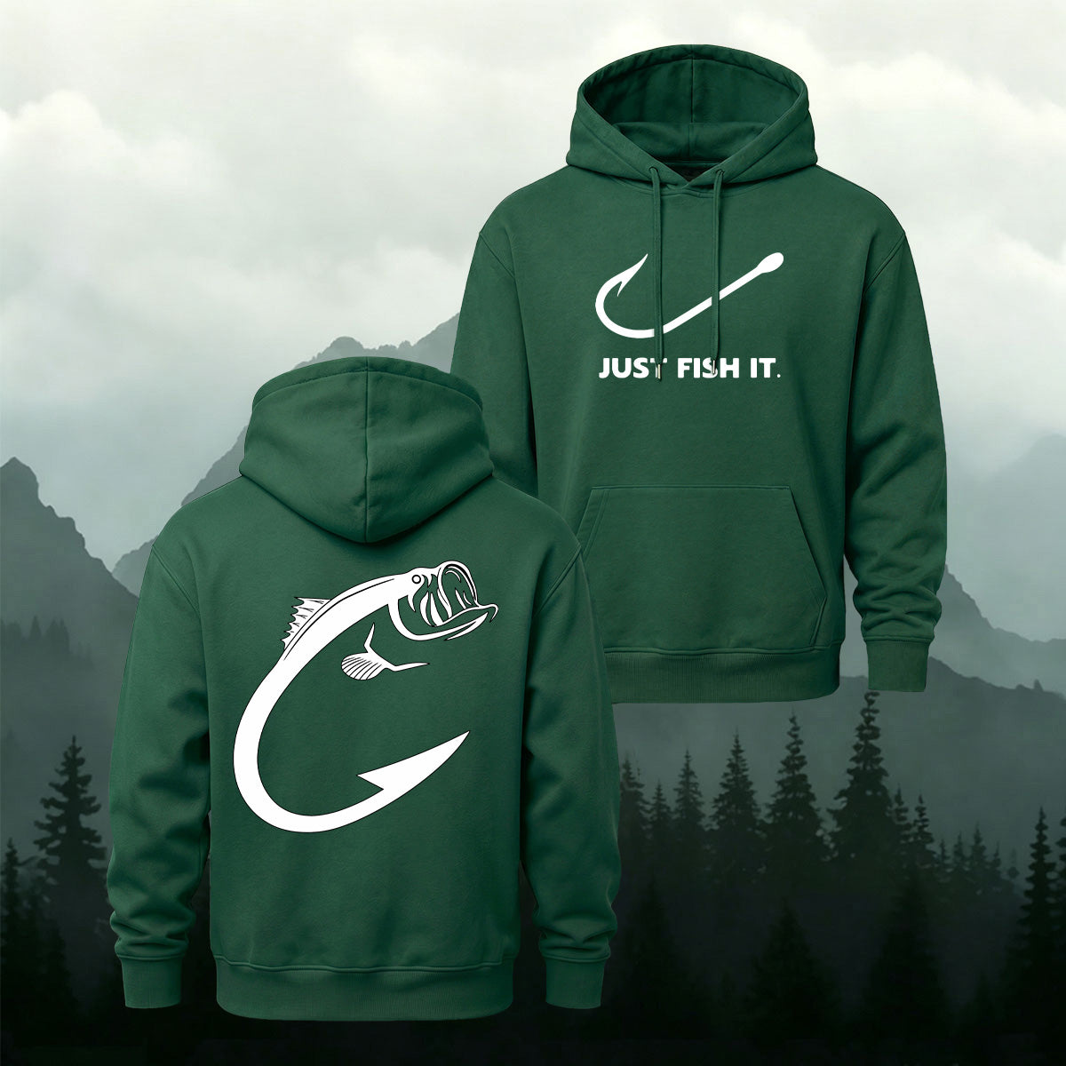 Cotton Blend Just Fish It Retro Casual Hoodie