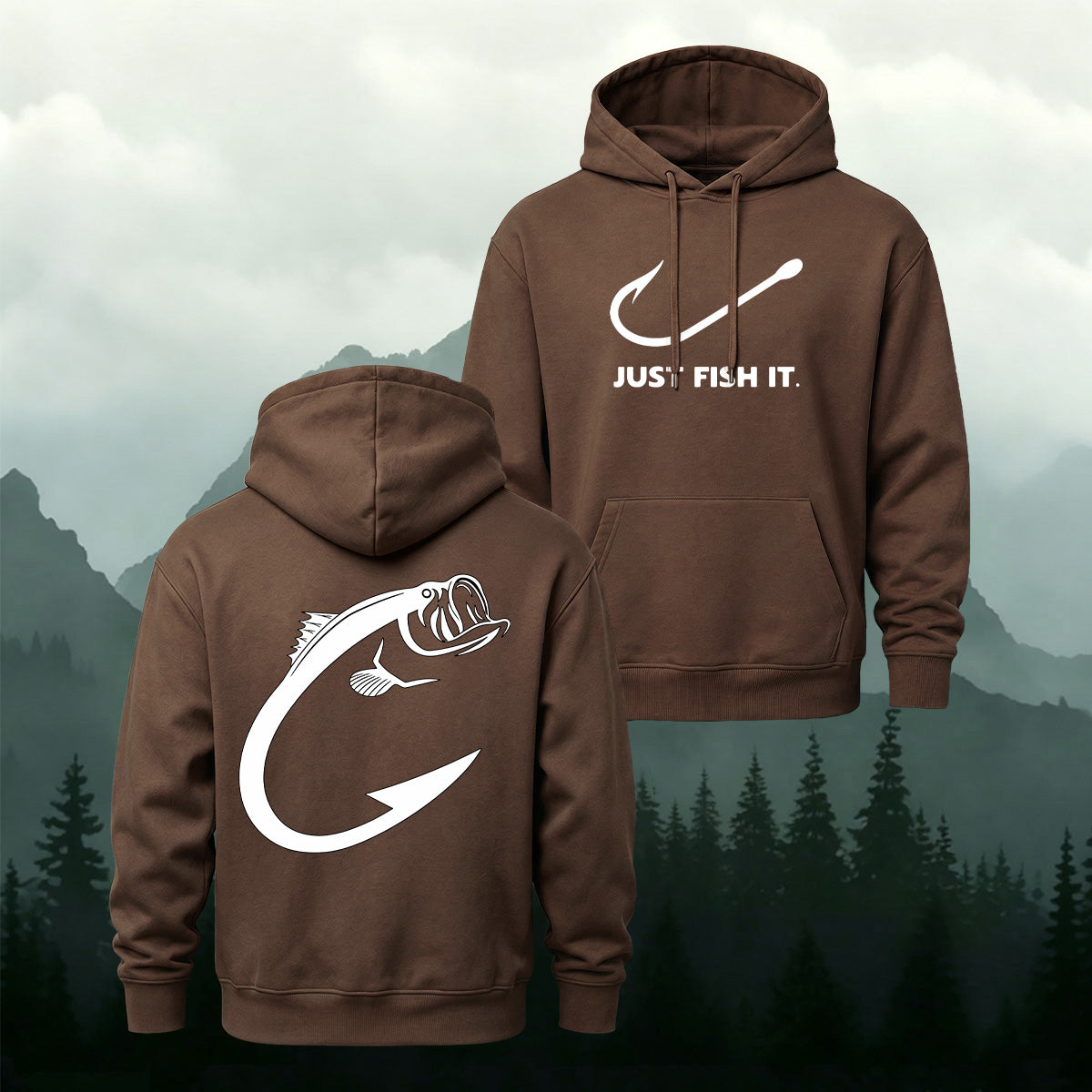 Cotton Blend Just Fish It Retro Casual Hoodie