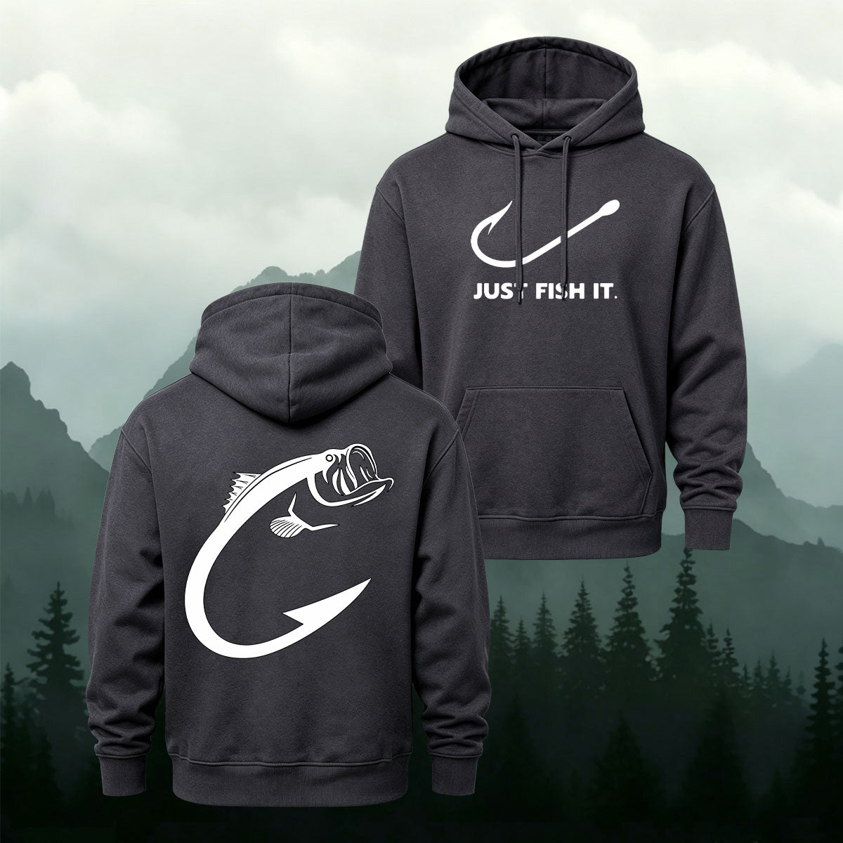 Cotton Blend Just Fish It Retro Casual Hoodie