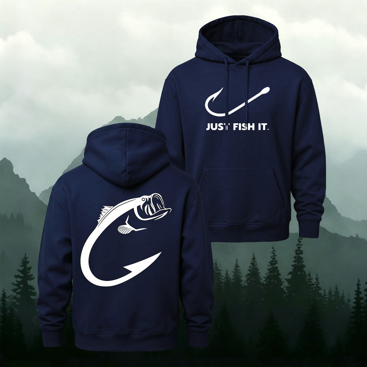 Cotton Blend Just Fish It Retro Casual Hoodie