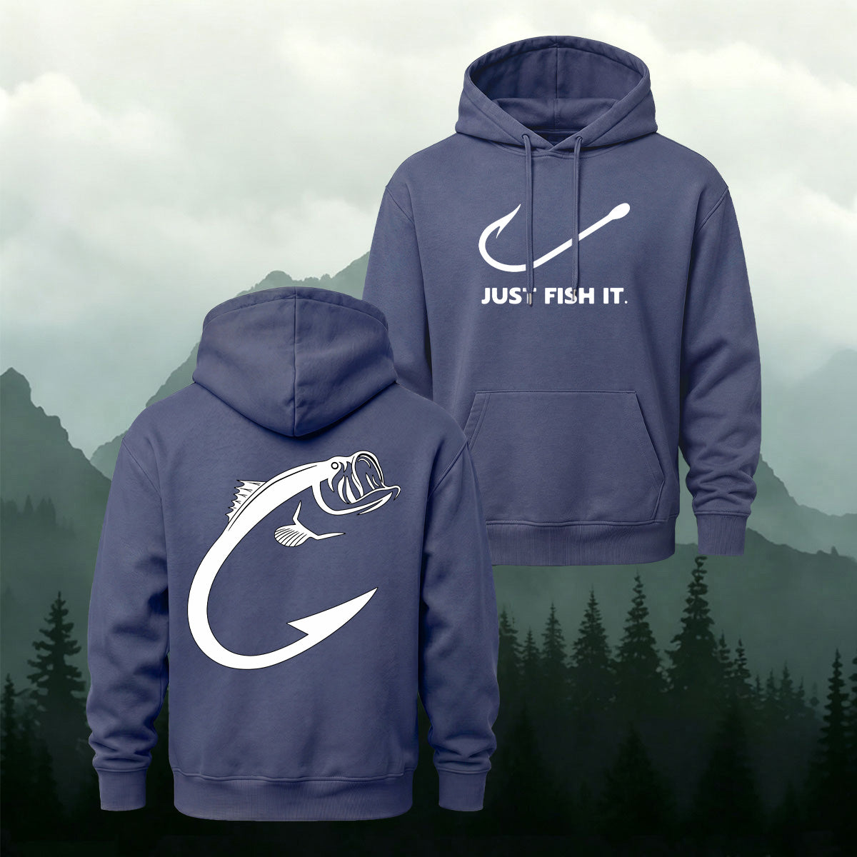 Cotton Blend Just Fish It Retro Casual Hoodie