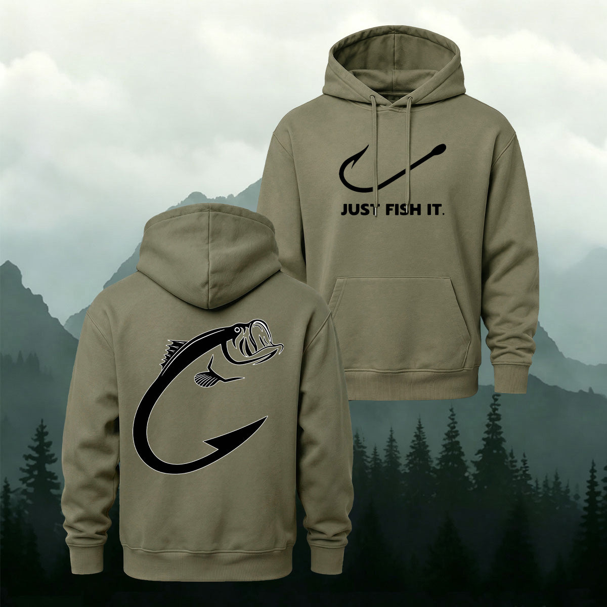 Cotton Blend Just Fish It Retro Casual Hoodie