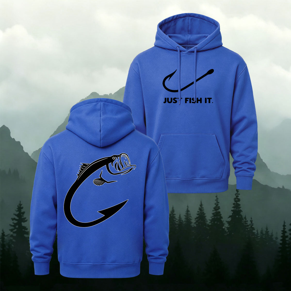 Cotton Blend Just Fish It Retro Casual Hoodie