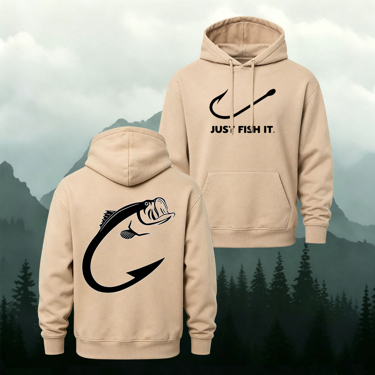 Cotton Blend Just Fish It Retro Casual Hoodie