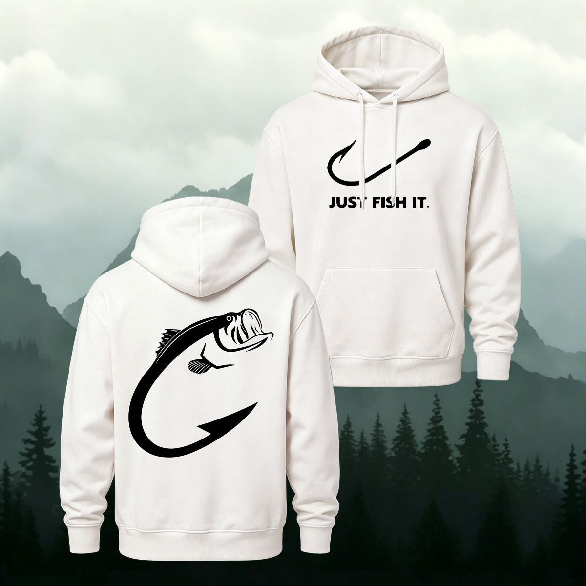 Cotton Blend Just Fish It Retro Casual Hoodie