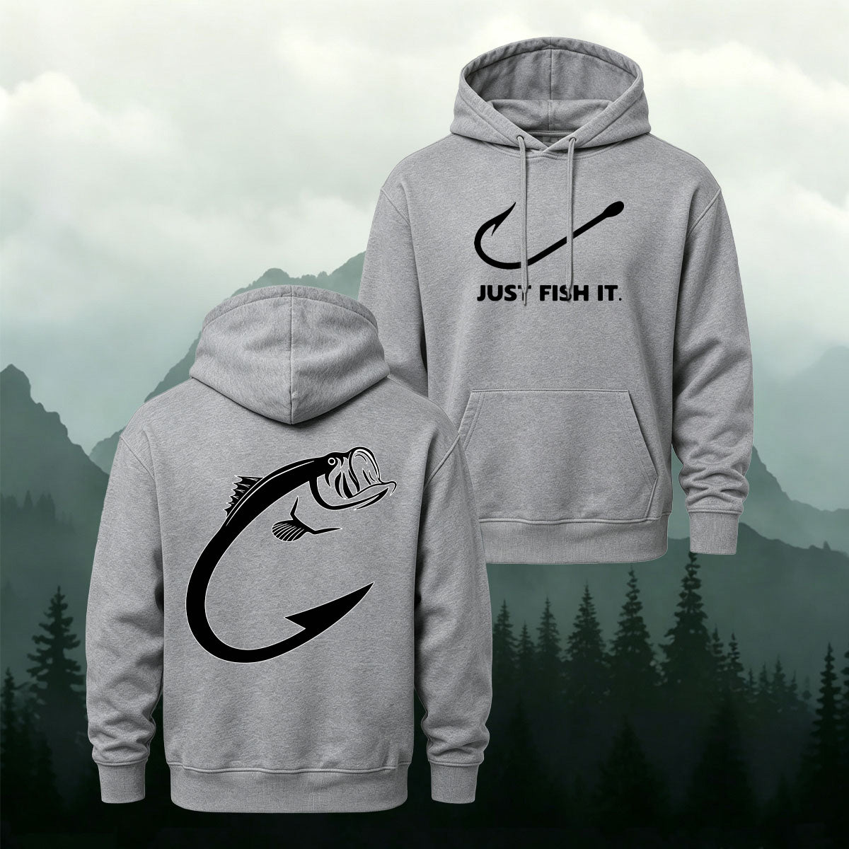 Cotton Blend Just Fish It Retro Casual Hoodie