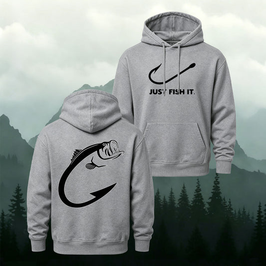 Cotton Blend Just Fish It Retro Casual Hoodie