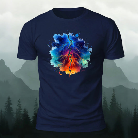 Watercolor Lightning Bolt Printed Short Sleeve T-Shirt