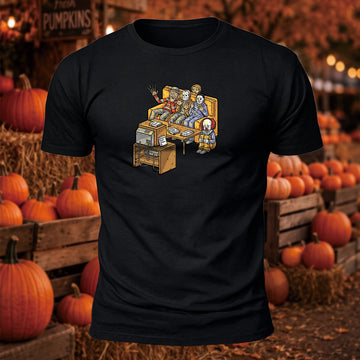 Horror Squad Movie Night Printed Short Sleeve T-Shirt