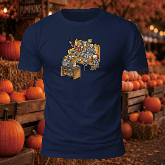 Horror Squad Movie Night Printed Short Sleeve T-Shirt