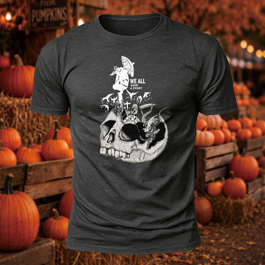 We All Have A Story Skull Printed Short Sleeve T-Shirt