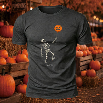 Funny Skeleton Pumpkin Balloon Printed Short Sleeve T-Shirt