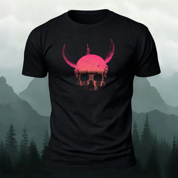 Horned Skull Gradient Printed Short Sleeve T-Shirt