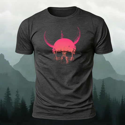 Horned Skull Gradient Printed Short Sleeve T-Shirt